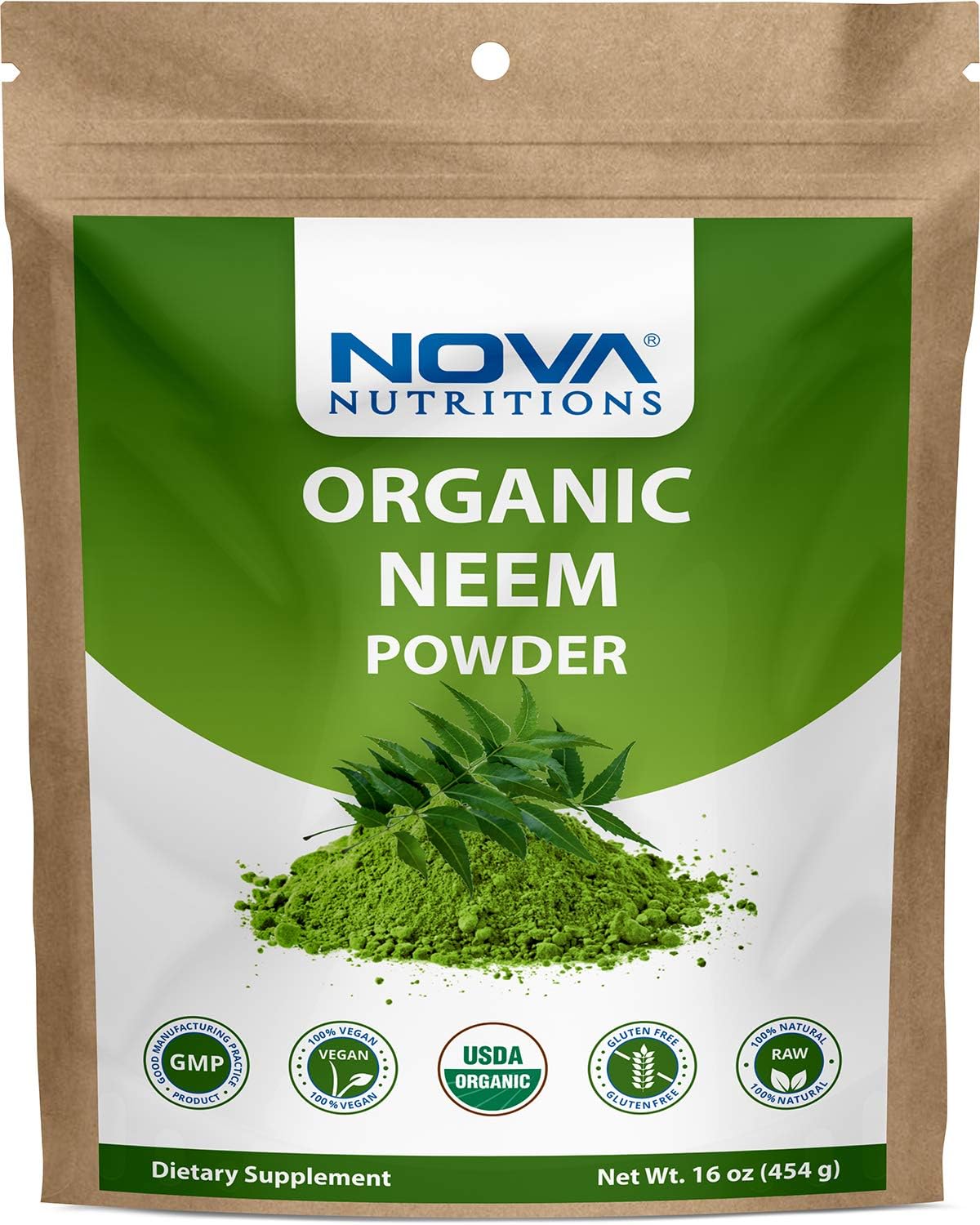 Nova Nutritions Certified Organic Neem Leaf Powder 16 OZ (454 gm