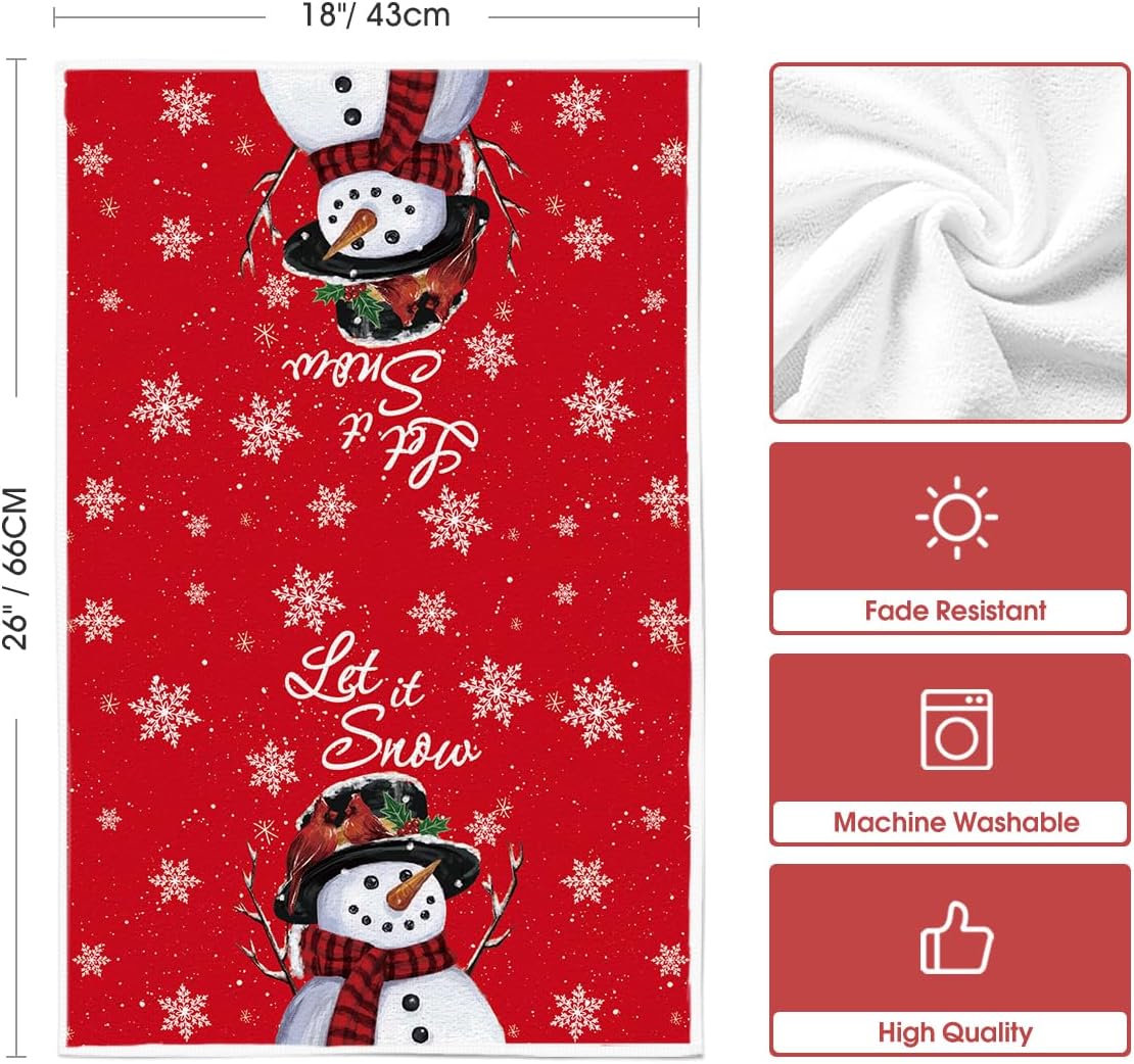 Artoid Mode Red Snowman Let It Snow Xmas Trees Hello Winter Kitchen Towels Dish Towels, 18x26 Inch Daily Seasonal Christmas Decoration Hand Towels Set of 2 - Image 6