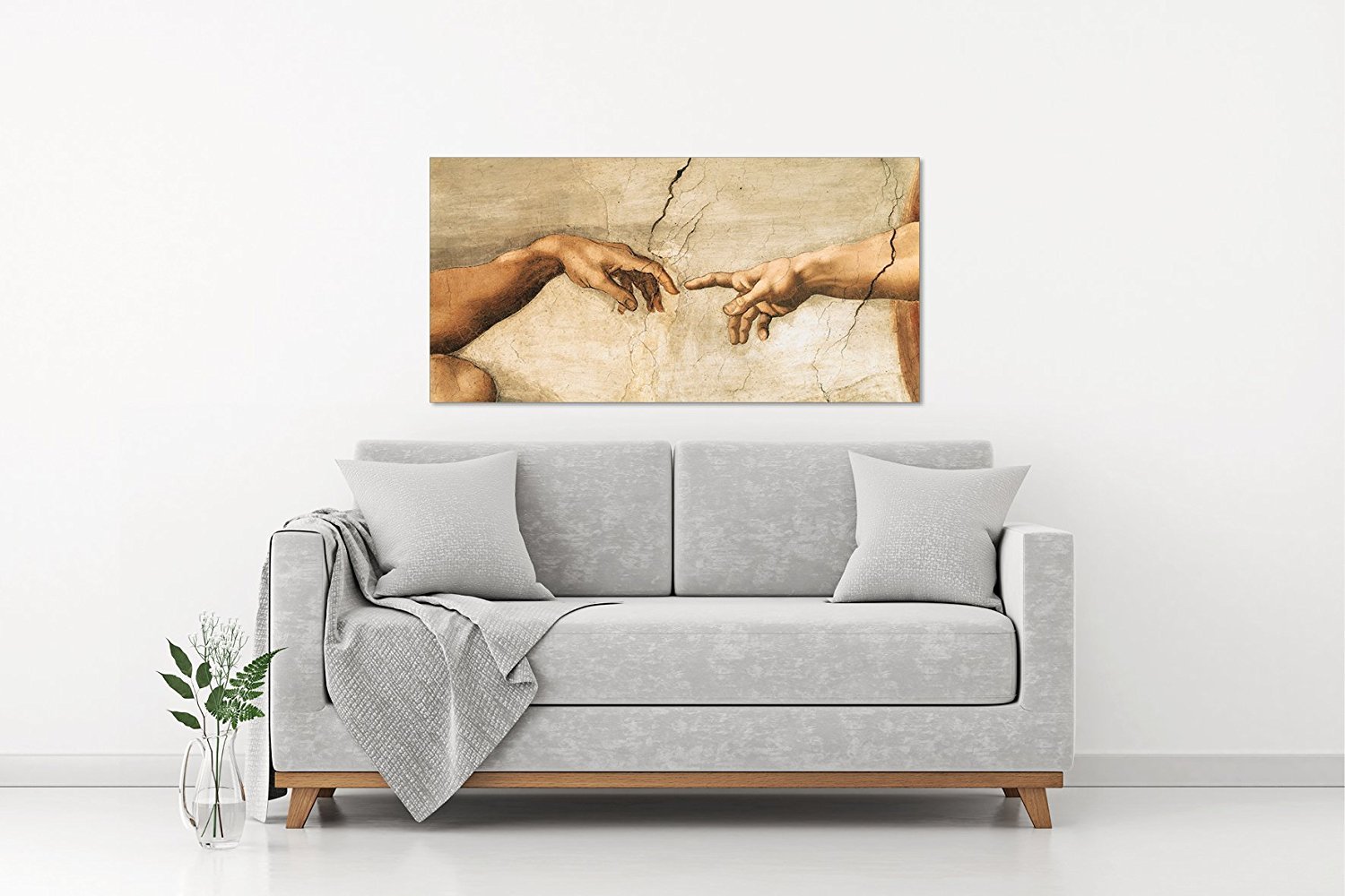 LuxHomeDecor Michelangelo BUONARROTI La creazione di Adamo 100x50 cm Quadro Stampa su Tela con Telaio in Legno