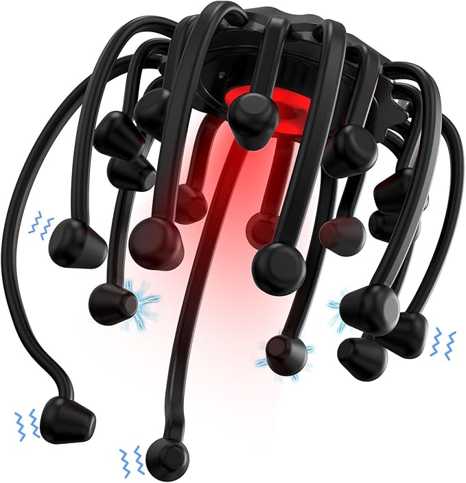 Electric Head Scalp Spider Massager with Red Light, Portable Bluetooth