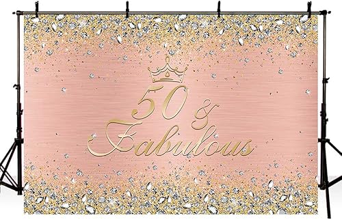 Miniatura 3 de MEHOFOND Telón de fondo de feliz cumpleaños 50 para mujer, decoración de fiesta de cumpleaños número 50, pancarta de diamantes, rosa y oro rosa,