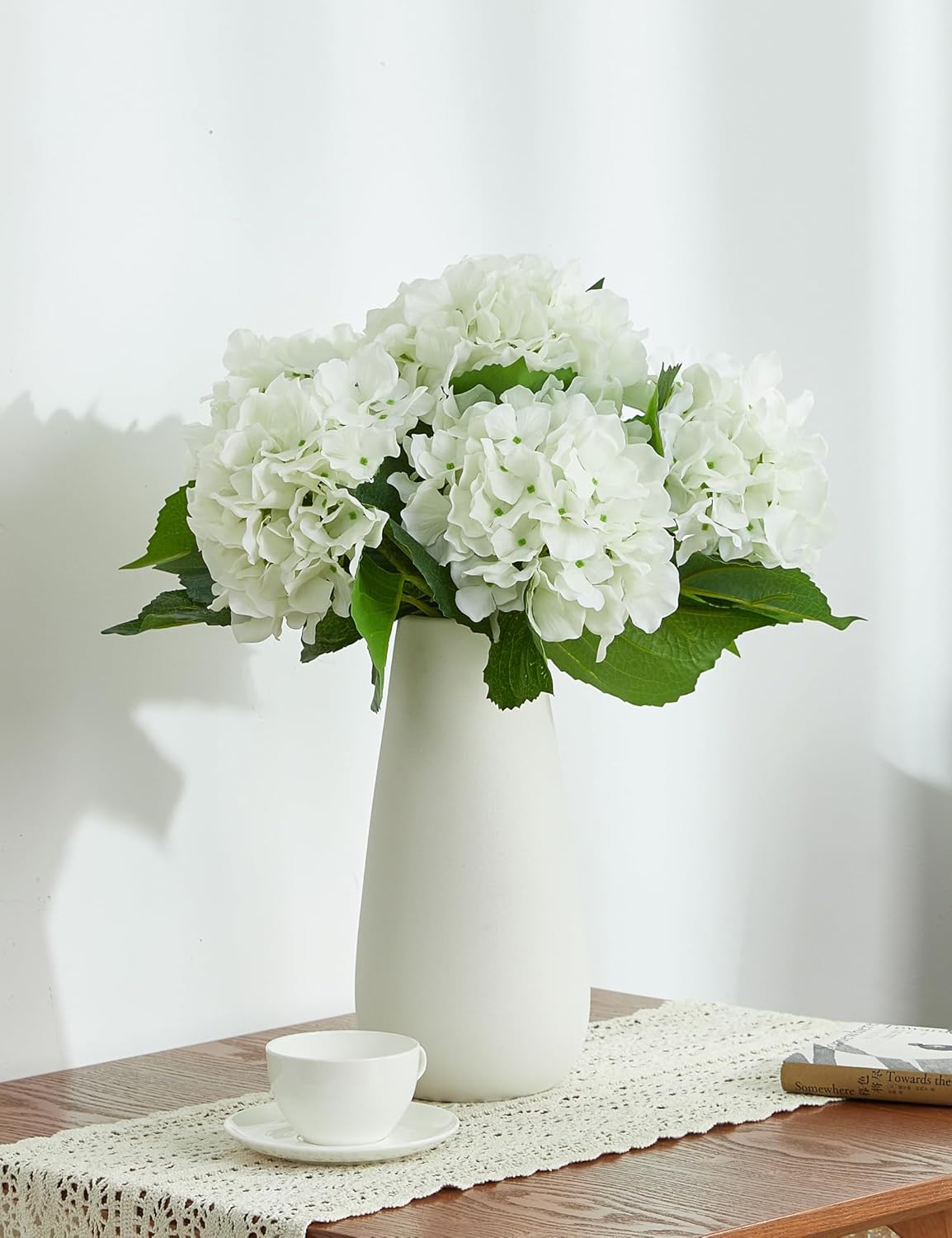 25" Faux Hydrangea Flowers,Real Touch White Latex Hydrangeas Spring Flowers Artificial for Decoration 3Pcs - Image 6