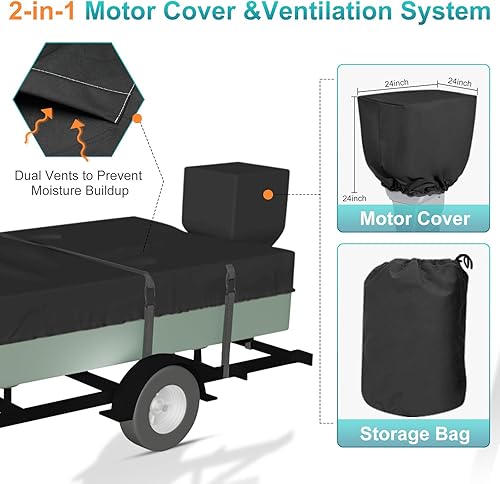 Miniatura 4 de Funda para barco Jon 900D 100% impermeable, lona de grado marino, remolcable anti-UV, con correas resistentes al viento (14 pies a 16 pies de largo,
