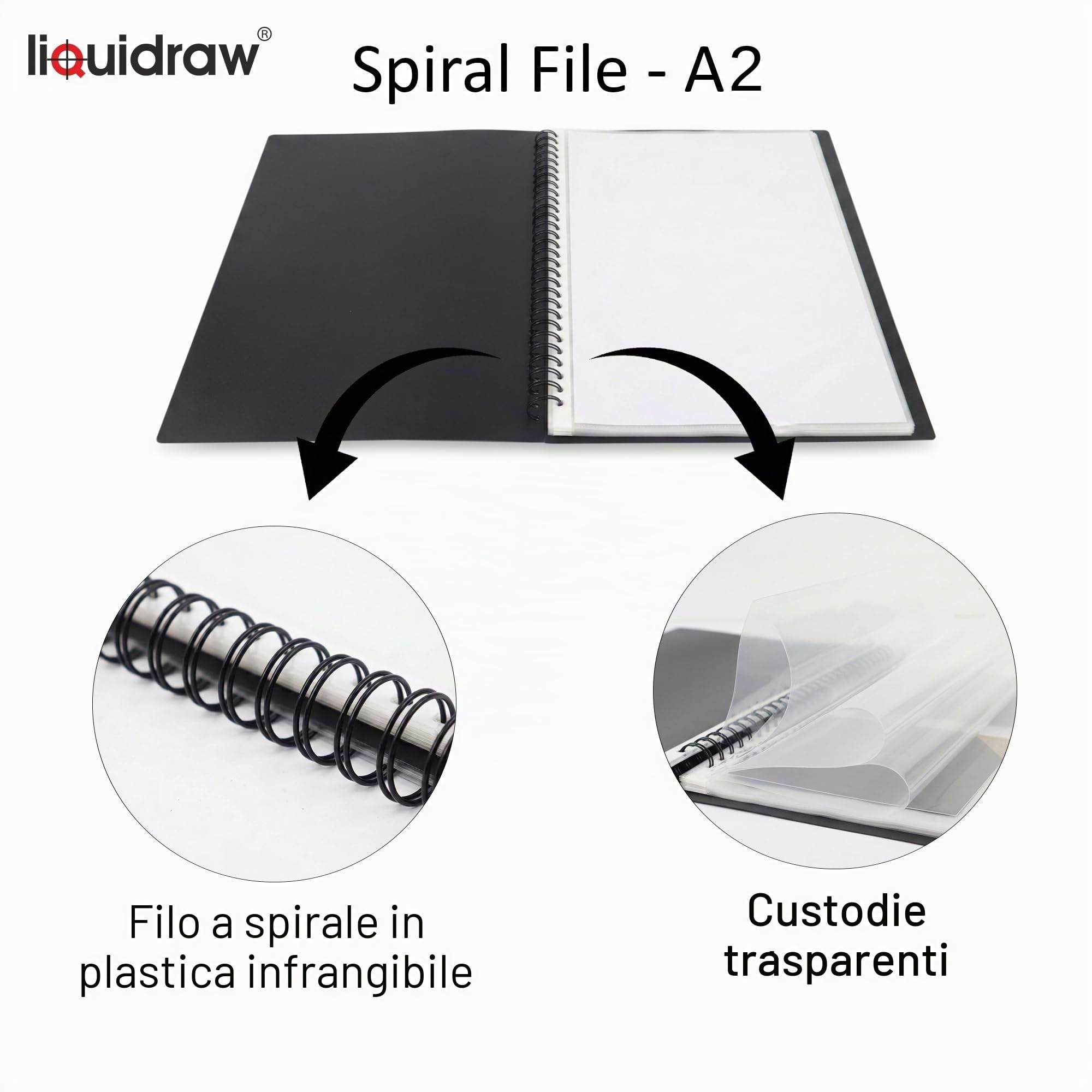 Liquidraw A2 - Custodia a portafoglio per artisti, con 20 inserti, raccoglitore a spirale