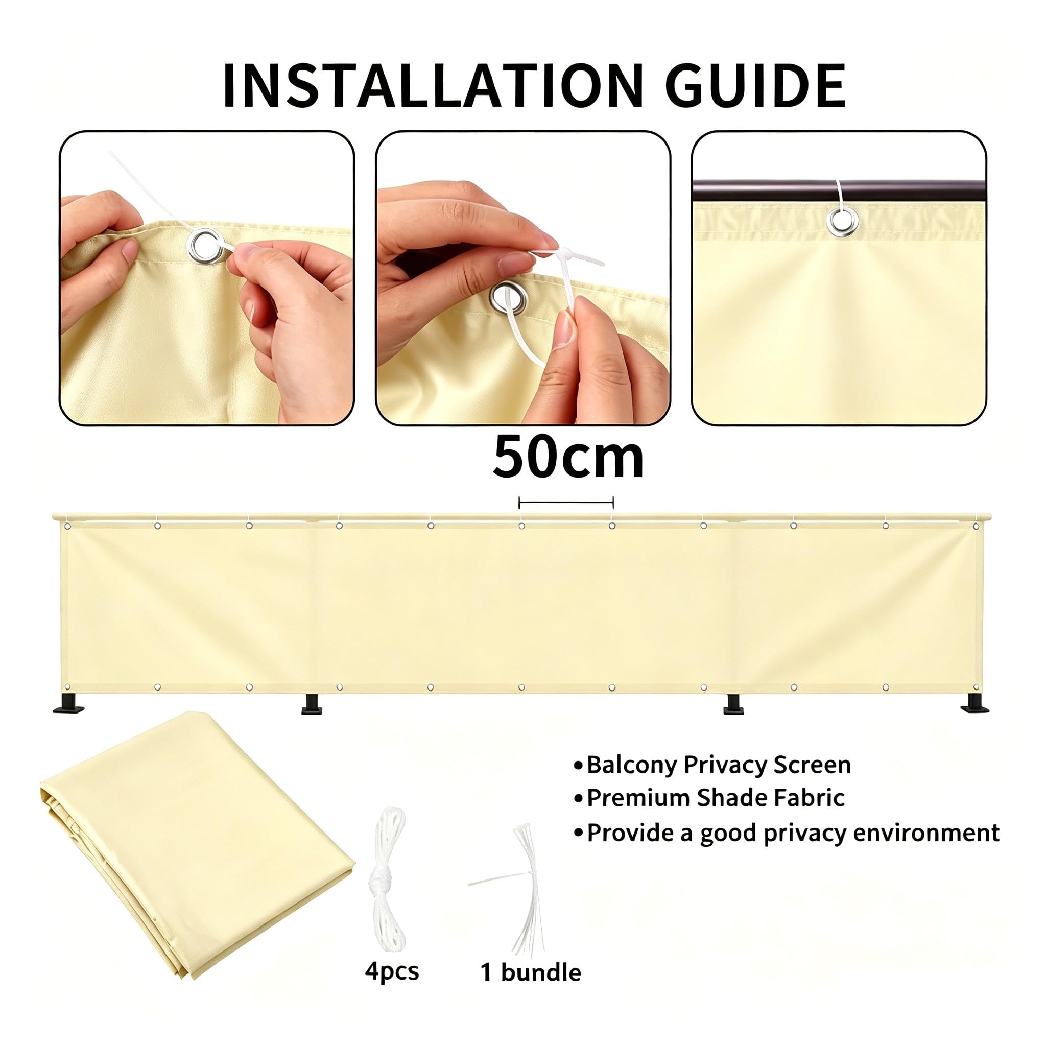 Cubierta de Malla para cercas de privacidad Balcones - 3.8x3.2M/380x320CM Amarillo Claro - Malla Sombra cercas, Parasol Resistente al Viento, protección Exteriores, Patios, Jardines y porches