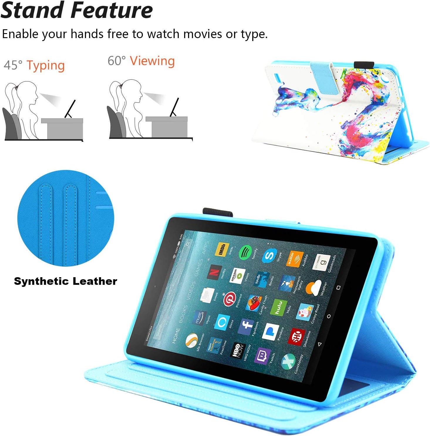 Case for All New Kindle Fire 7 Tablet (9th/7th/5th Generation, 2019/2017/2015 Release) - Dteck Multiple Viewing Angles Stand Smart Protective Case with Auto Sleep/Wake Feature, Colorful Elephant