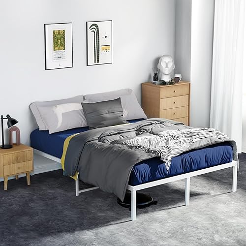 Miniatura 8 de LUSIMO Marco de cama Queen de 14 pulgadas con almacenamiento, plataforma de metal alta resistente con listones de acero, no necesita somier, sin