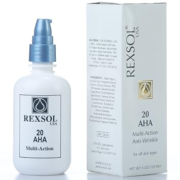 REXSOL 20 AHA Multi-action Anti-Wrinkle Cream | With Vitamin E, Algae Extract, Ginseng Extract, Calendula Extract, Caviar Extract | Diminishes appearance of fine lines & wrinkles. 120 ml / 4 fl oz