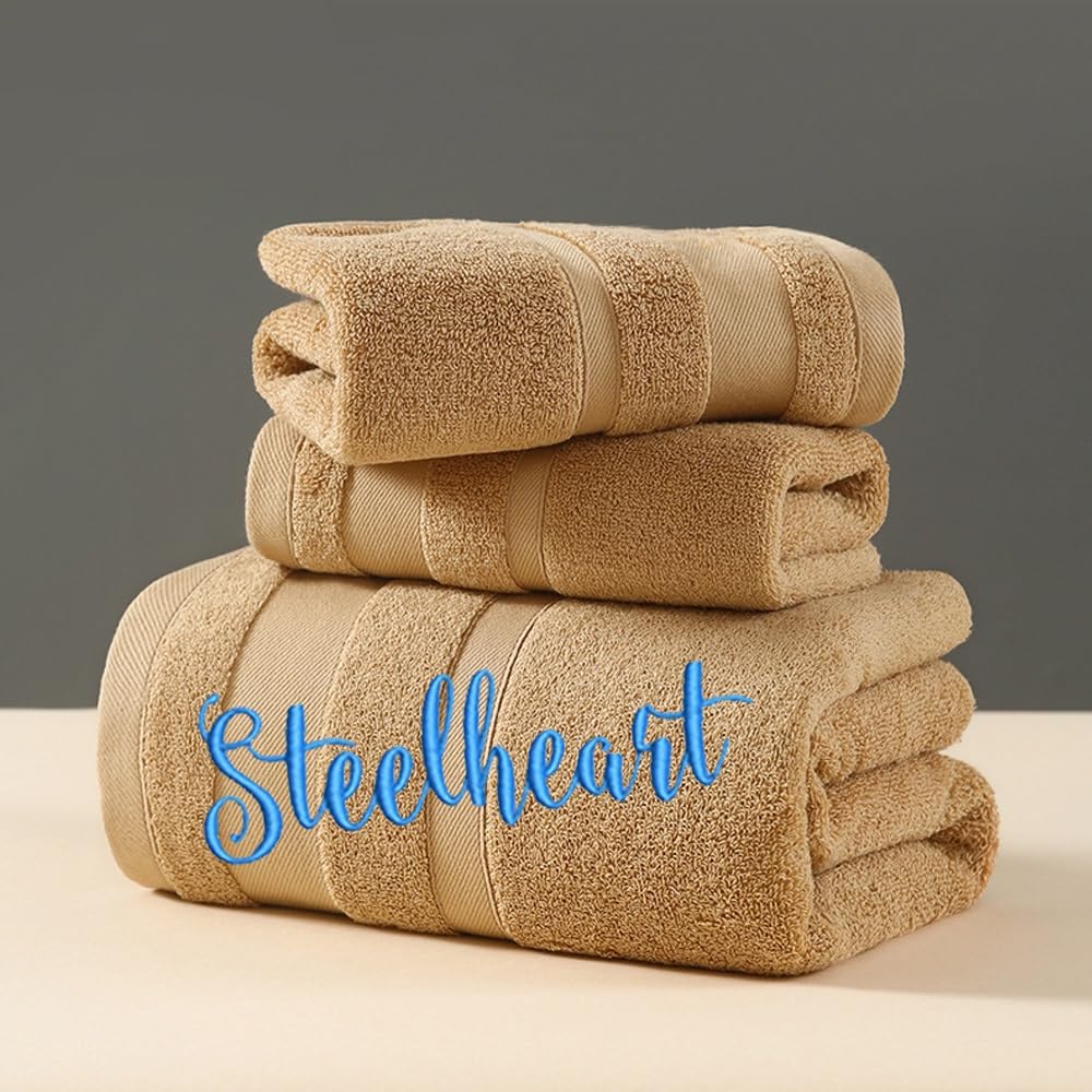 HDLOVE Personalised Towel With Name, Custom Embroidered NameLogo Hand Towel, Face Cloth, Towel Sheet, Beach Swimming Towel For Home, Hotel, SPA, Club, Sauna, Beauty Salon(Curry,Face Towel: 35X73cm)