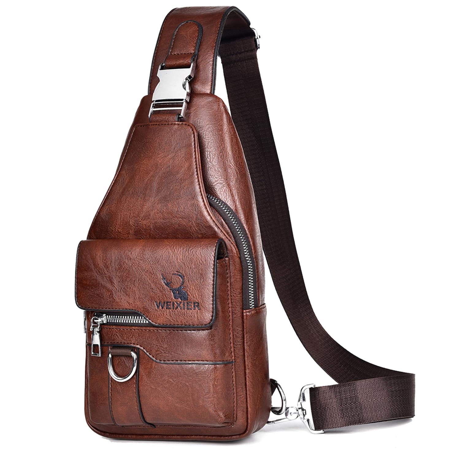 ANPTER Men's PU Leather Crossbody Chest Sling Bag for Travel
