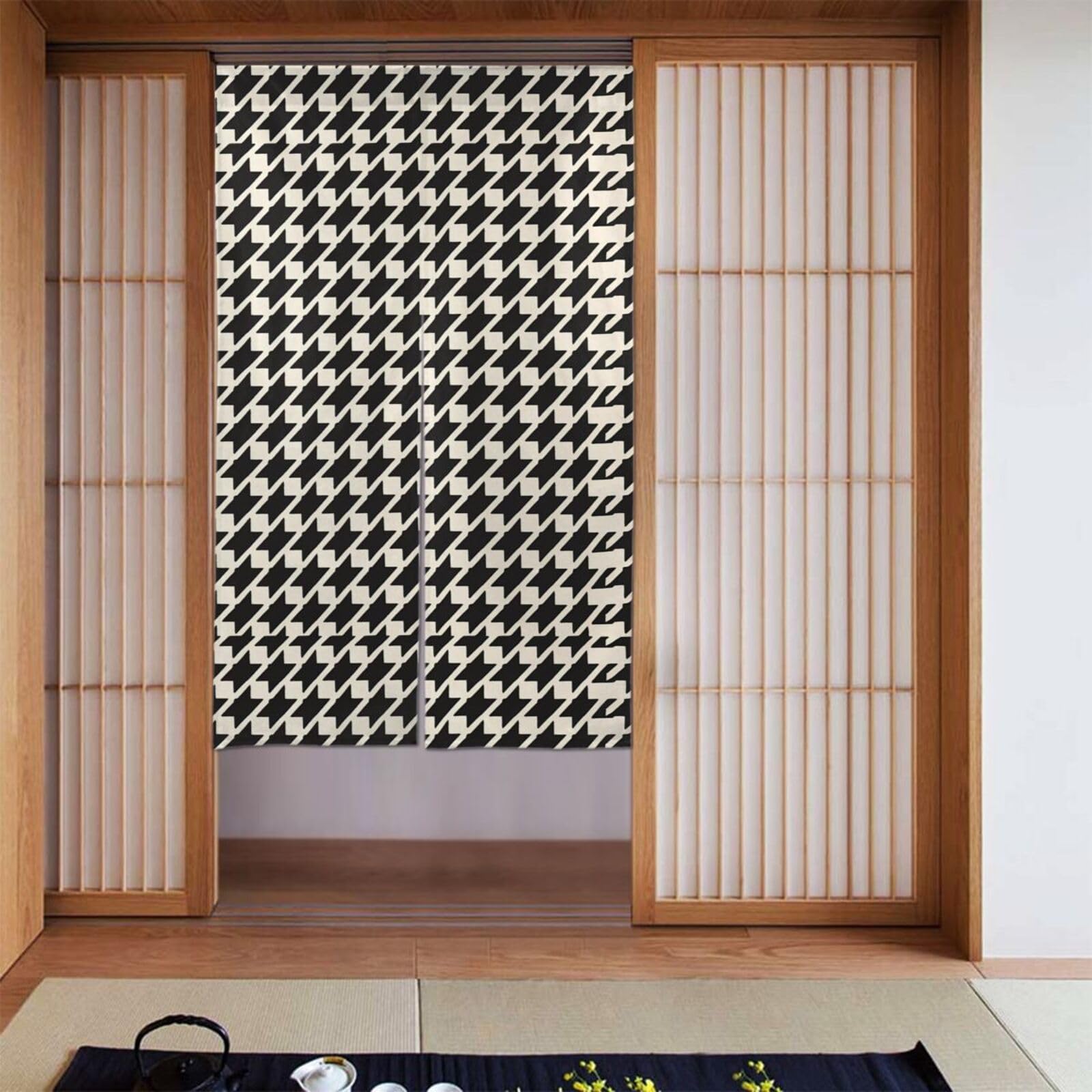 Rideau occultant pied-de-poule noir de haute qualité pour intérieur