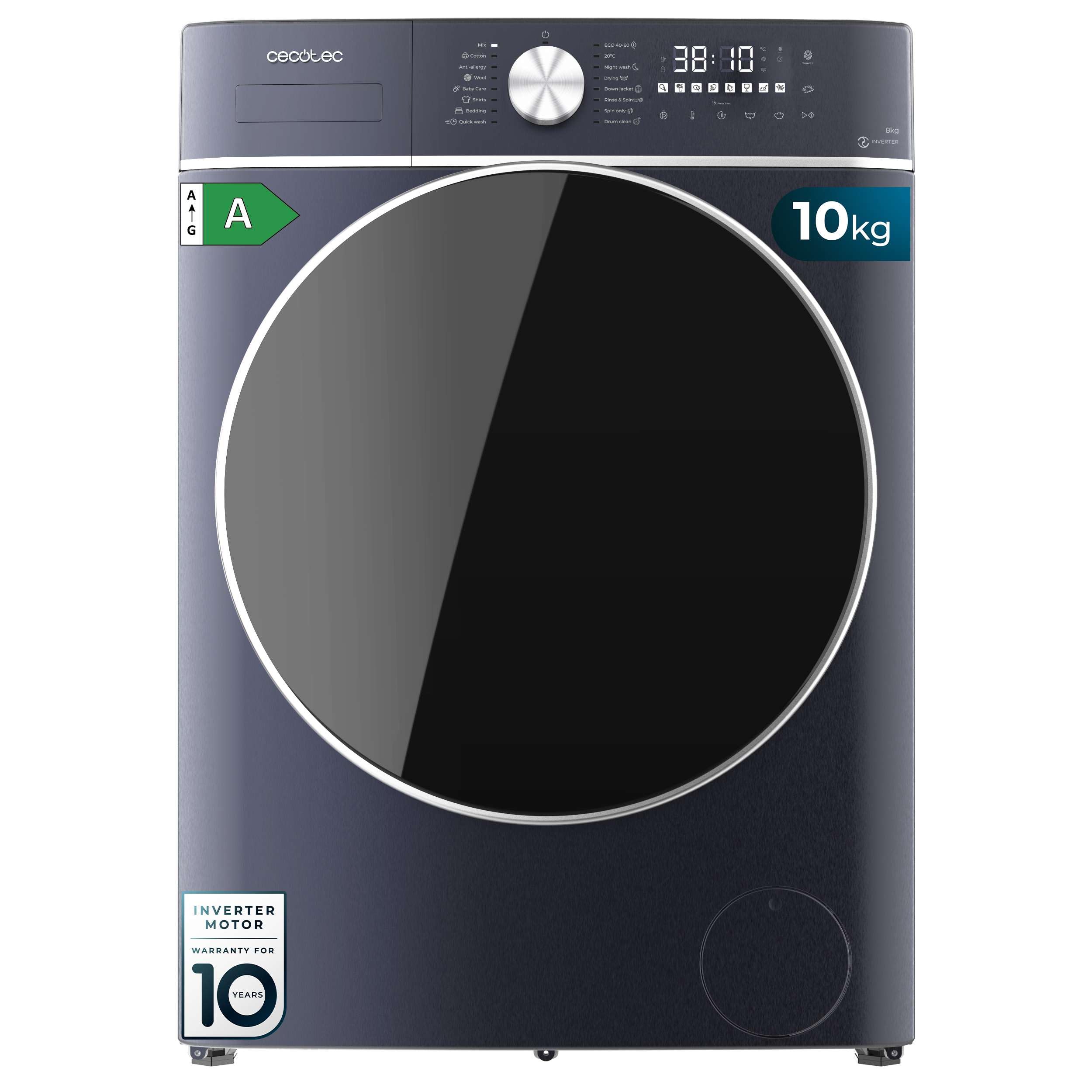 Cecotec Lavadora Secadora de 10Kg + 6Kg Carga Frontal Bolero Wash&Dry 10680 Inverter Ice Blue A. 1400RPM, 16 Programas, Motor Inverter Plus, Bajo Consumo, Vapor, OnSmart, Goma Antibacteriana