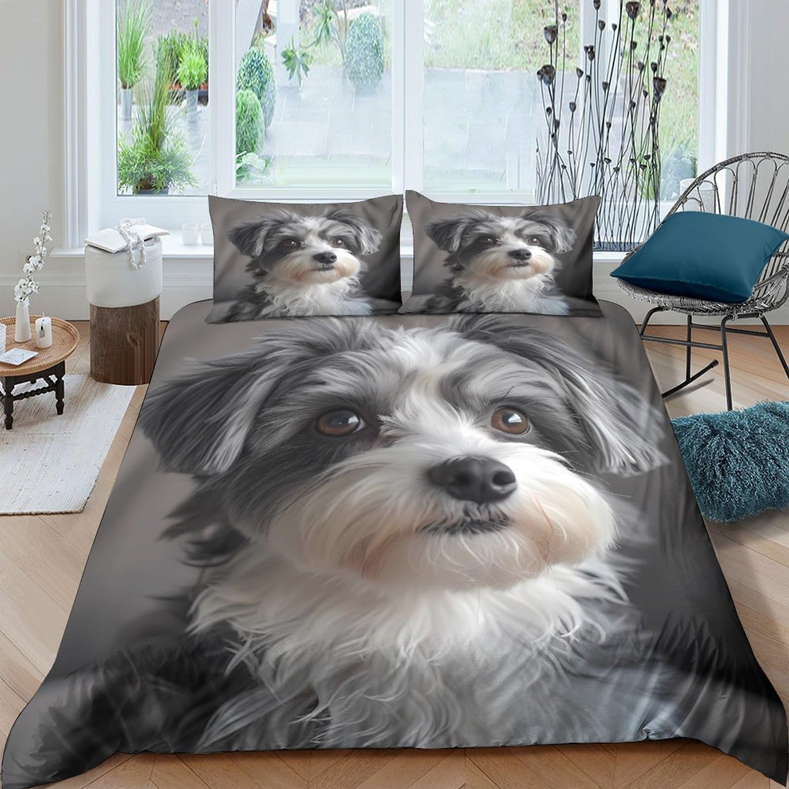 Ctjqhvkz Style-10 3D Printed Schnauzer Dog Fitted Sheet Microfiber Soft Grey White Puppy Bed Cover For Bedroom Guest Room Mattress Decor Single（135X200cm）