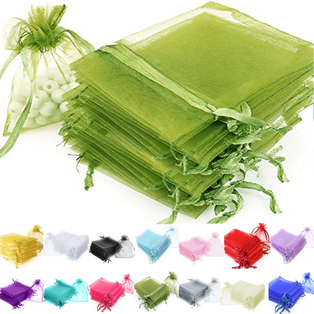 Time to Sparkle 200 Pcs Organza Gift Bags - Army Green 20x30cm