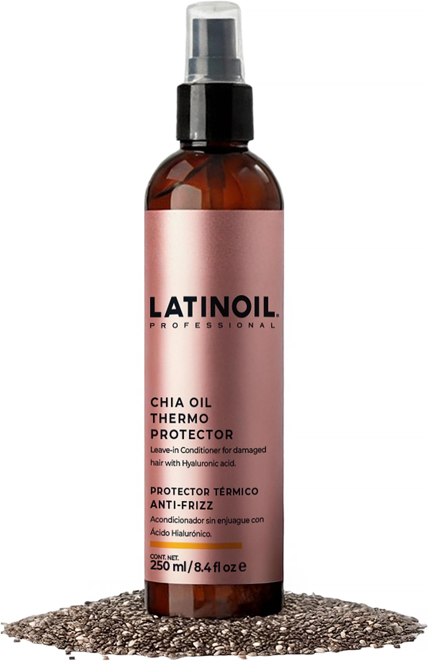- Latinoil - Chia Hair Heat Protectant Spray, Oil for Hair Frizz, Hair Oil Treatment, Leave in Conditioner for Dry Damaged Hair with Chia Seed Oil, Amino acids & Omegas, 250 ml