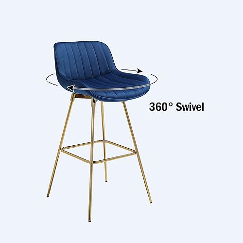 Miniatura 13 de Art Leon Juego de 2 taburetes de bar giratorios de 29 pulgadas de altura de mostrador con respaldo, silla tapizada de terciopelo, dorado para