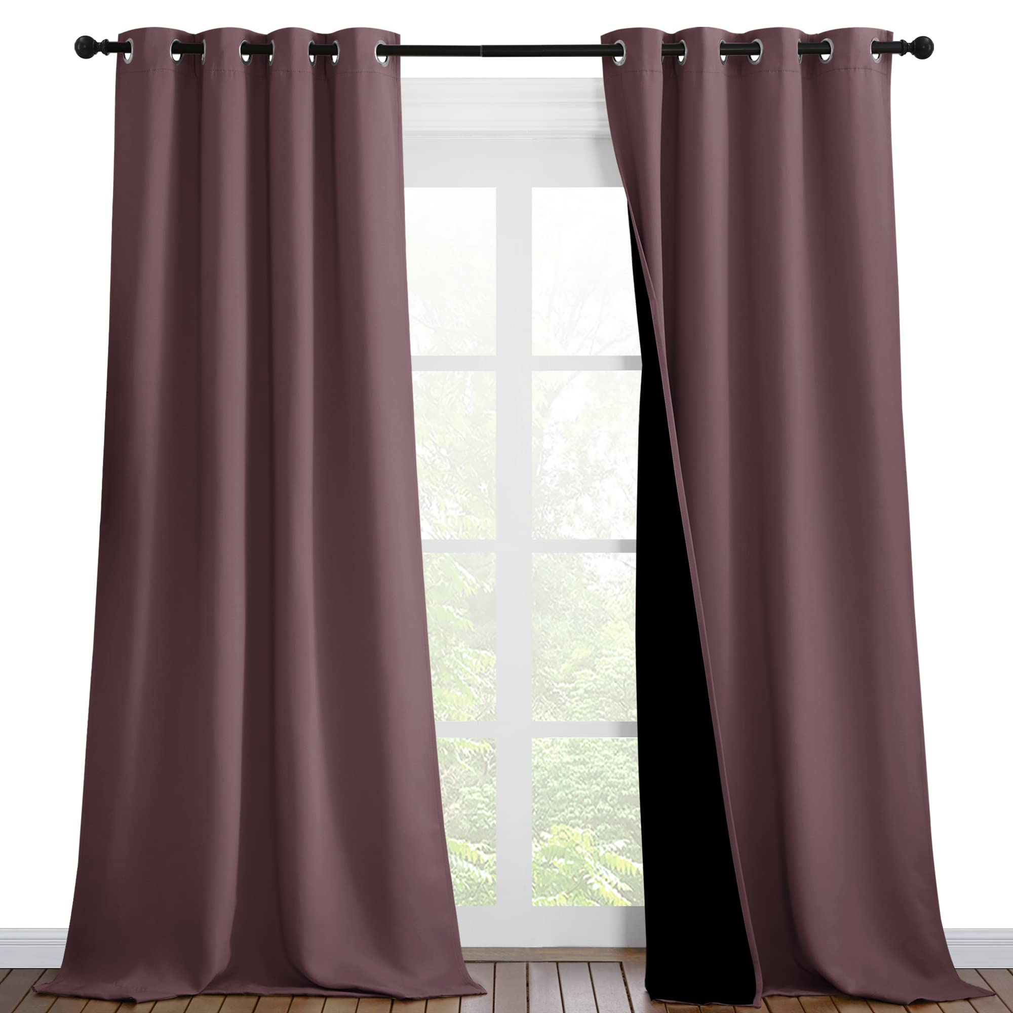 NICETOWN Thermal Insulated 100% Blackout Curtains, Noise Reducing Performance Drapes with Black Lining, Full Light Blocking Drapery Panels for Patio (Dry Rose, 1 Pair, 46 inches x 90 inches)