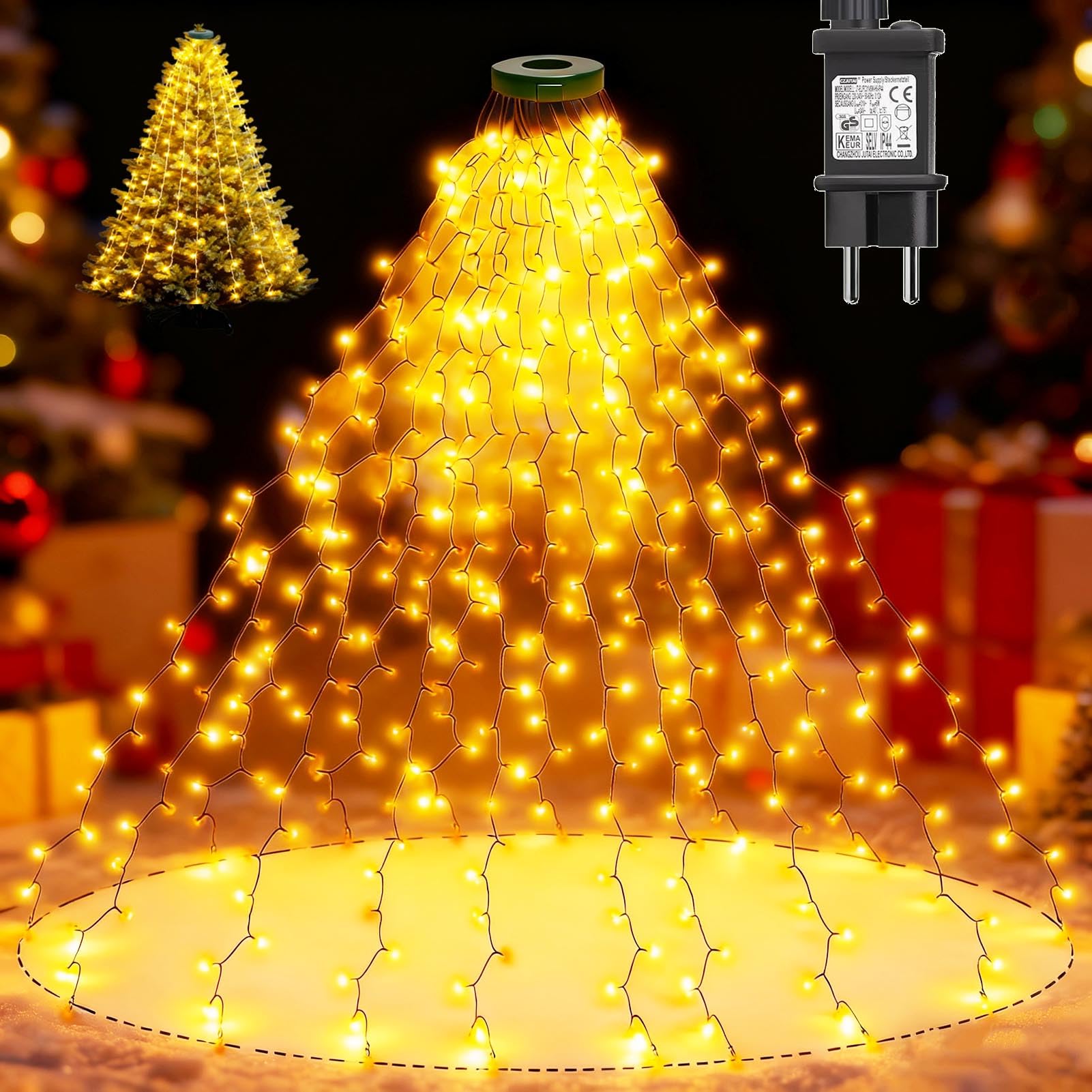 Dekofun Luci Albero di Natale 400 LED 2Mx16 Fili Mantello Luci Albero di Natalizie con Anello, 8 Modalità Luce Alberi di Natale a Cascata Impermeabile Catena Luminosa Natalizi per Interno Esterno