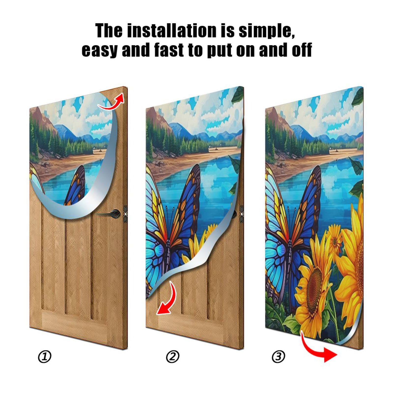 FLildon Sunflower Butterfly Door Cover Decoration, Party Accessory Porch Decor for Festive Ornament Room Door Covers 35 x 79 Inch