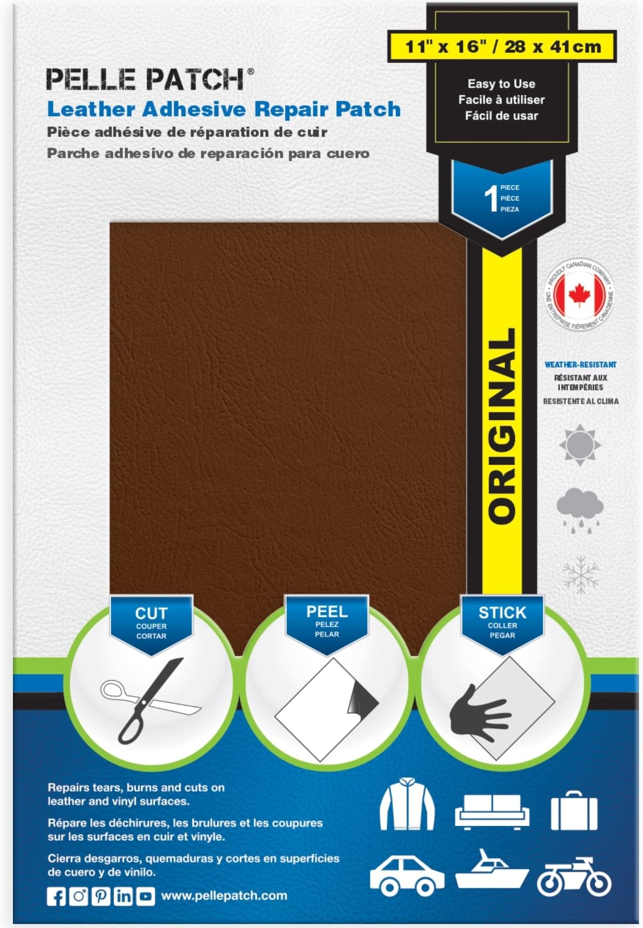 Pelle Patch - Leather Adhesive Sheets - 25 Colors Available - Original 11x16 - Tan