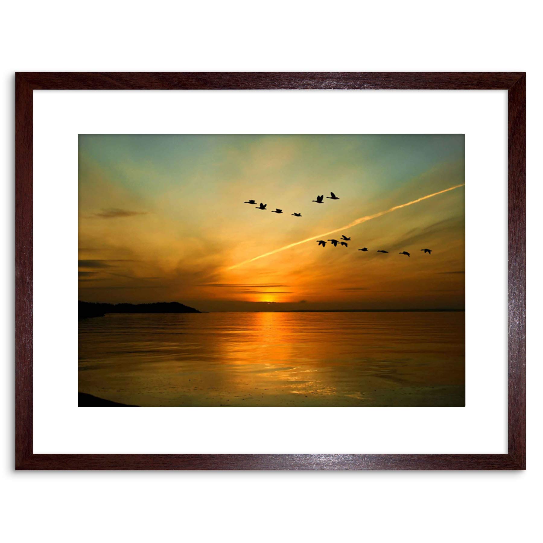 Wee Blue Coo 9x7 '' GEESE BIRD FORMATION SUNSET LAKE FRAMED ART PRINT PICTURE PHOTO F97X366