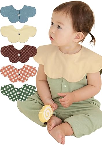 Miniatura 10 de Konny Juego de baberos para bebé, rotación de 360°, bandana suave y absorbente para niños y niñas, esenciales para bebés Baya roja, punto gris rosa,