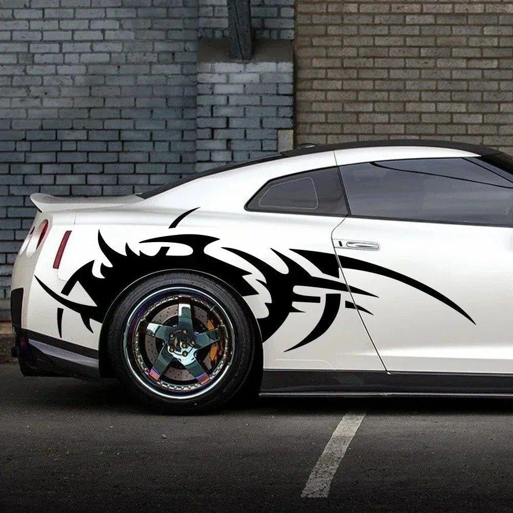 Flamme Muster Auto Seite Körper Tür Aufkleber Hinterrad Vinyl Aufkleber Wasserdicht Auto Styling DIY Dekoration Fahrzeugaufkleber(Matt Black)