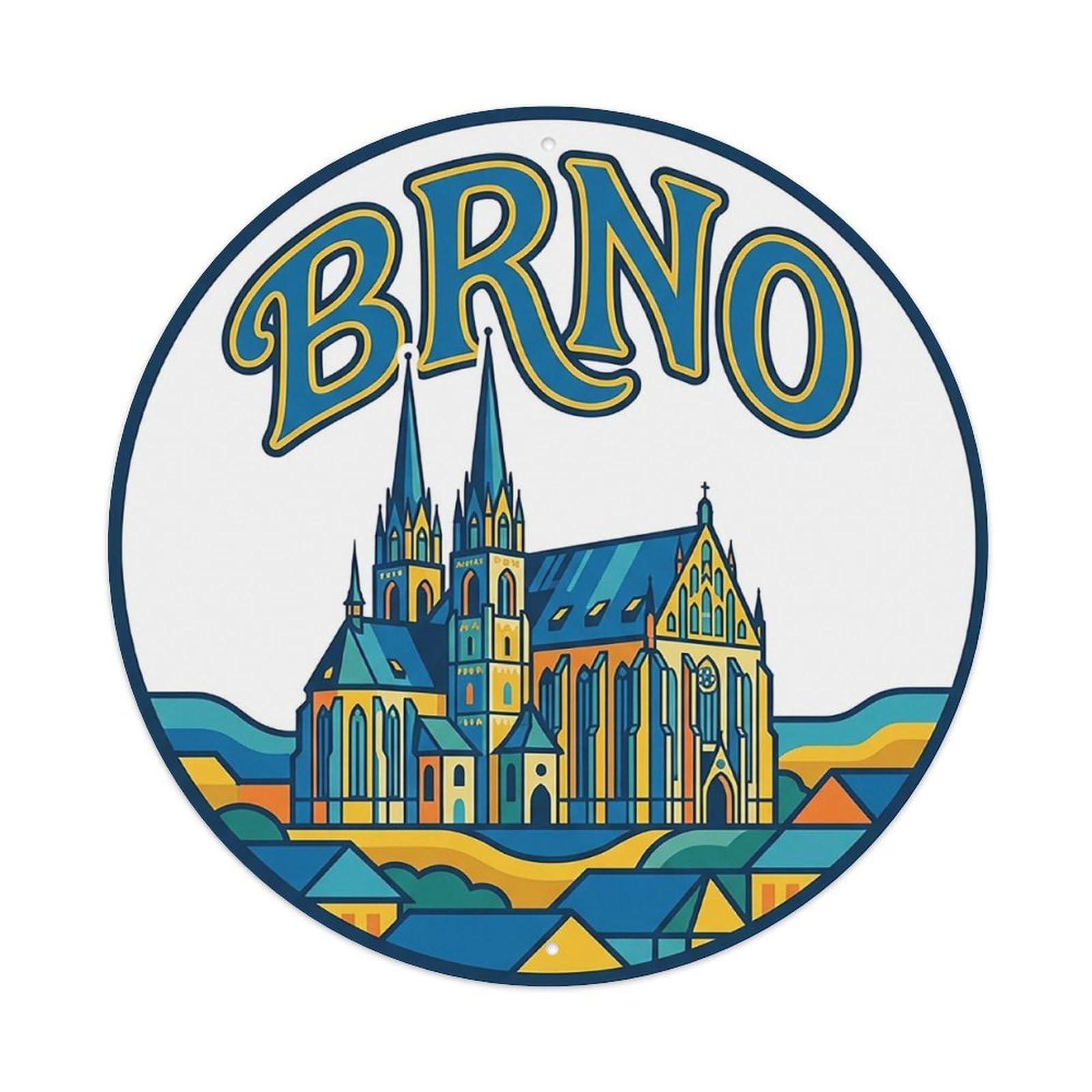 Czech Vintage Travel Brno Vintage Metal Tin Sign Plaque Wall Decor for Cafe, Club Bar, Office, Garden Metal Poster 8x8Inch