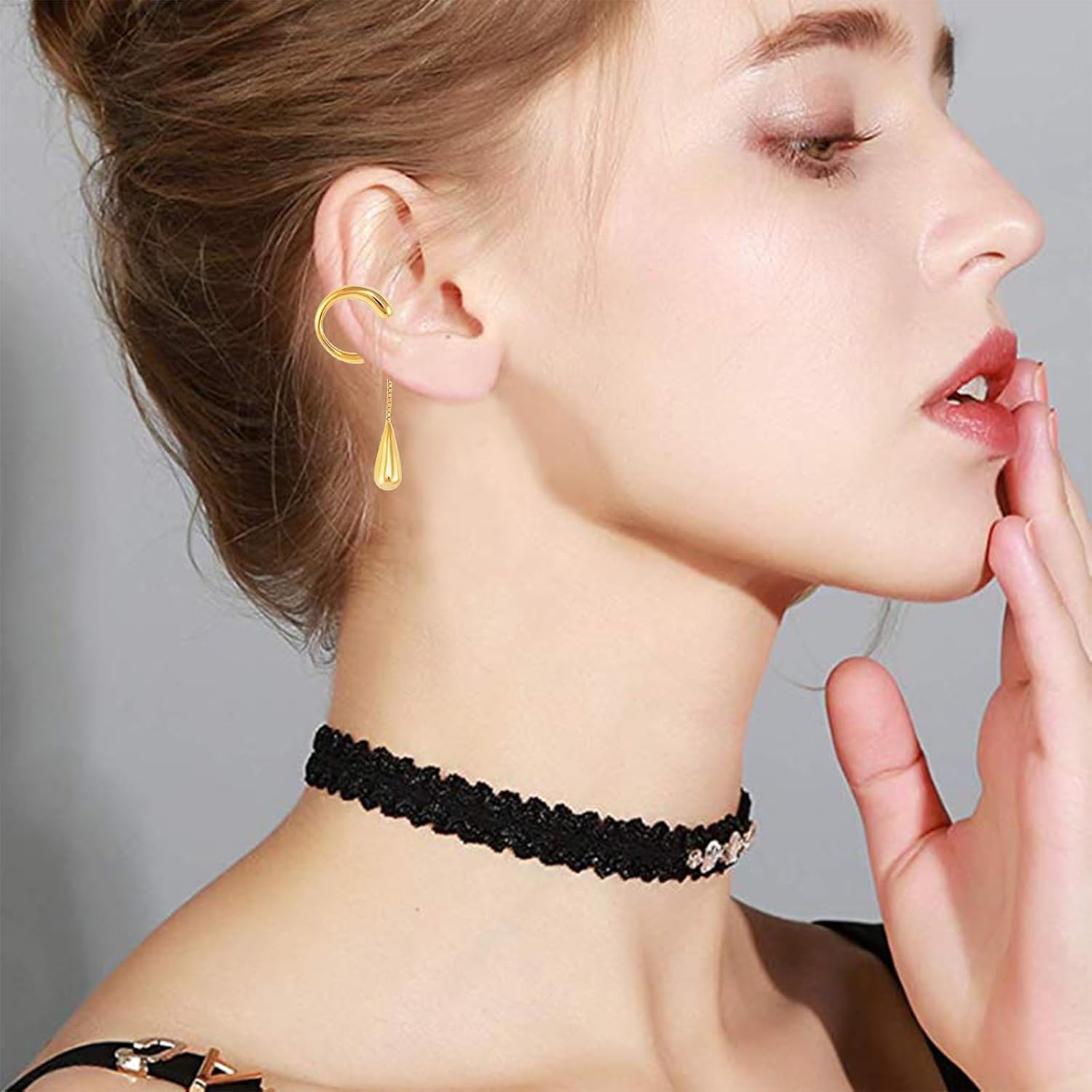 Waterdrop Chain Clip On Earrings for Women Minimalist Non-Pierced Dangle Ear Clips