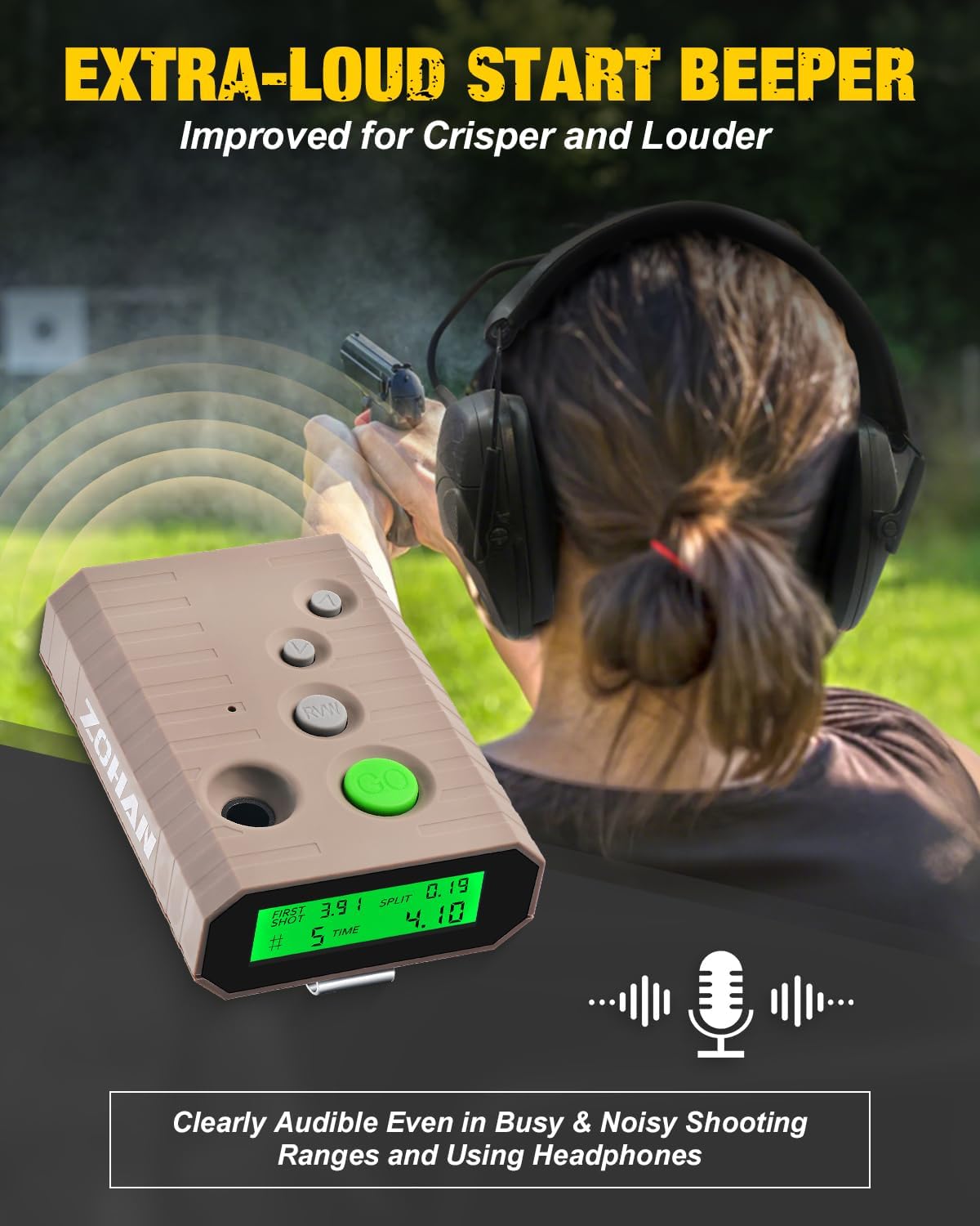 ZOHAN Professional Shot Timer for Shooting Competition, 0.01s Match Grade Sensitivity, High Visibility LCD, 4 Modes, Extra Loud Beeper, Heavy Duty Belt Clip – Tactical Grey
