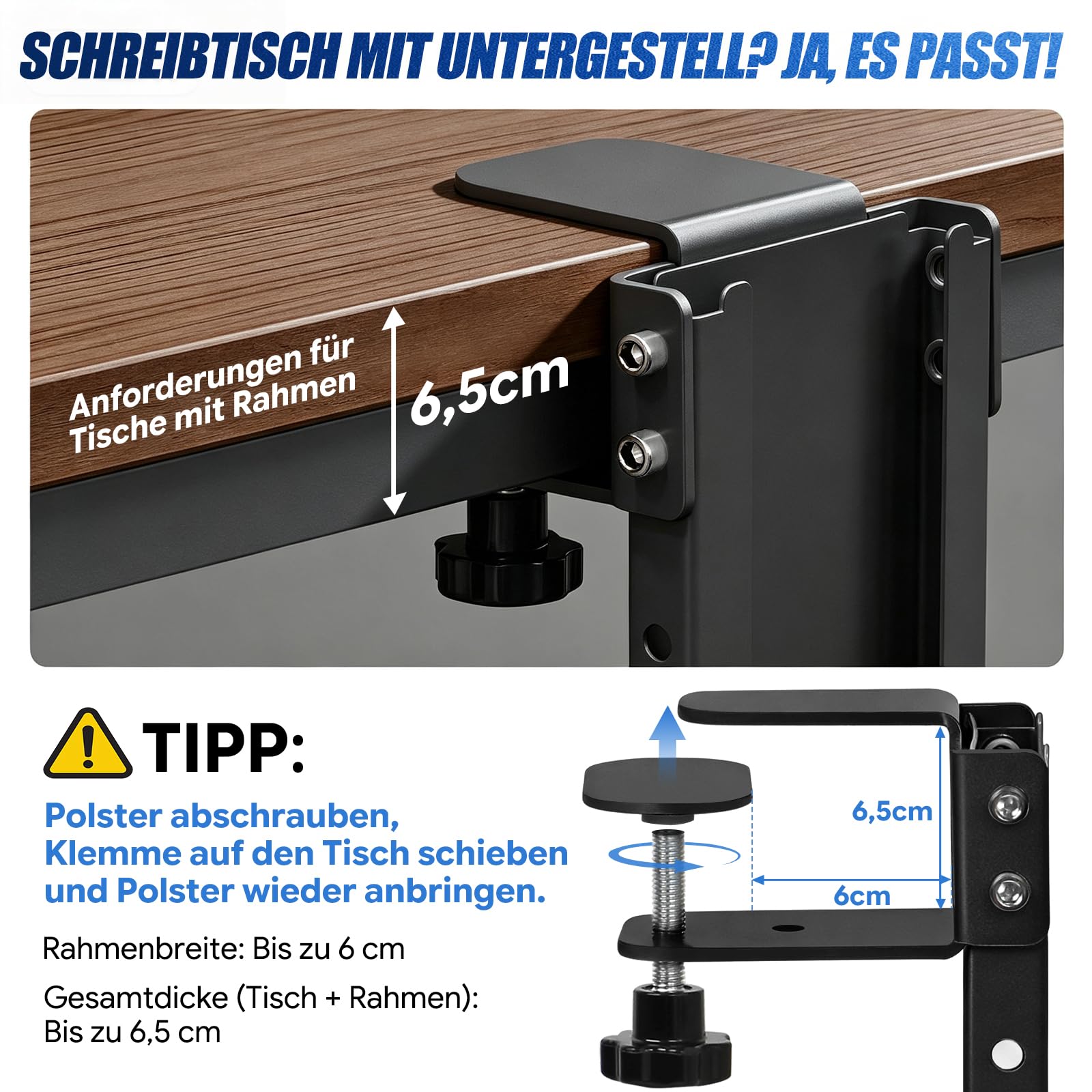 PC Halterung Unter Schreibtisch Ohne Bohren, Einstellbare 37-57cm Höhe