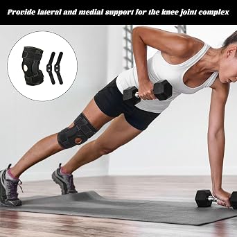 Hinged Knee Support Brace,Hinged Knee Brace,Knee Hinge Brace,Adjustable Open Patella,Knee Support with Dual Side Stabilizers & Parallel Straps(L)