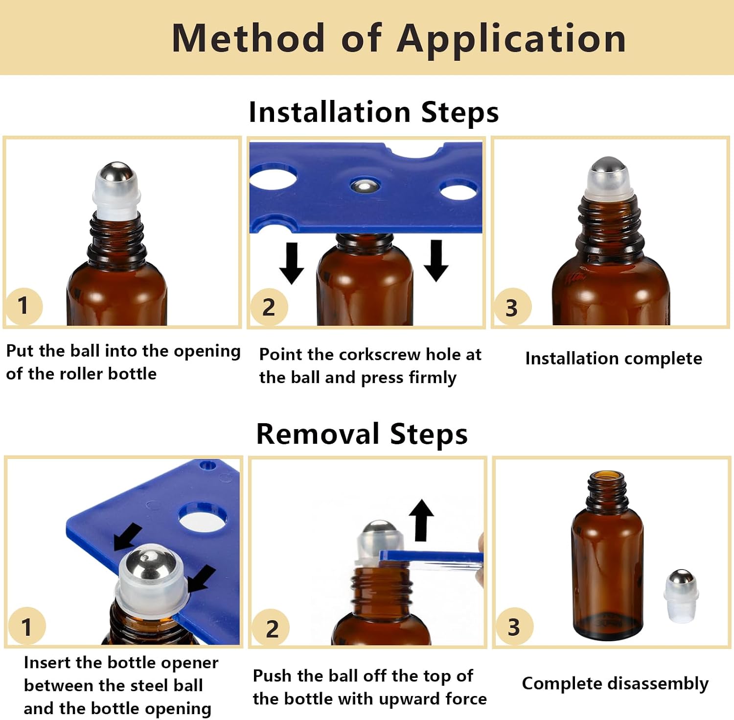 20ML Roller Bottles for Essential Oil, 4 Pack Empty Amber Glass Roller Bottle for Perfume Oil, Roll on Bottles with Stainless Steel Roller Balls, Opener, Funnel and Dropper image 4