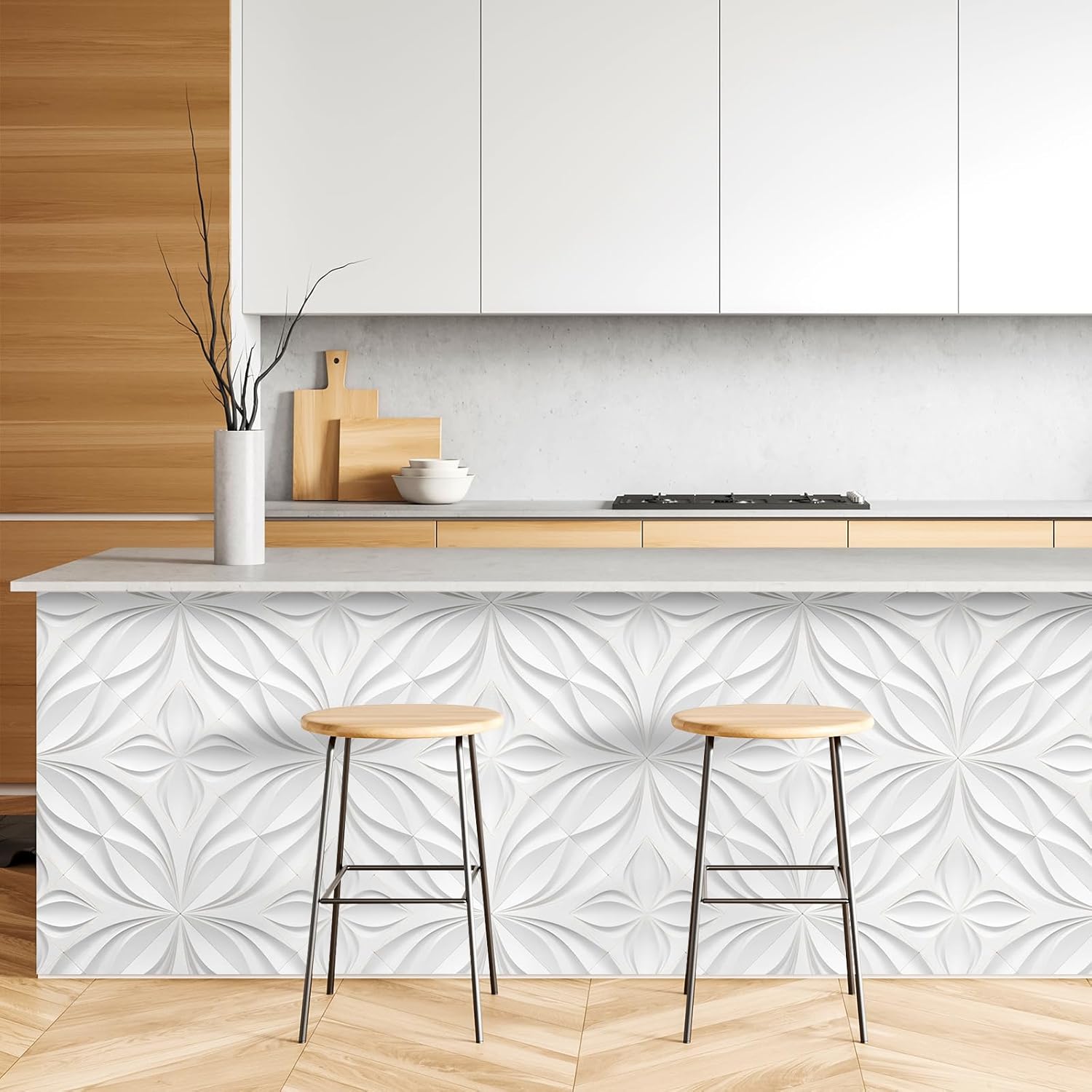 LaCheery White Tile Wallpaper Peel and Stick Ceiling Wallpaper Stick and Peel 3d Tiles Self Adhesive Backsplash Wall Paper Roll White Tile Contact Paper for Bathroom Kitchen Walls Waterproof 17.5"x80"