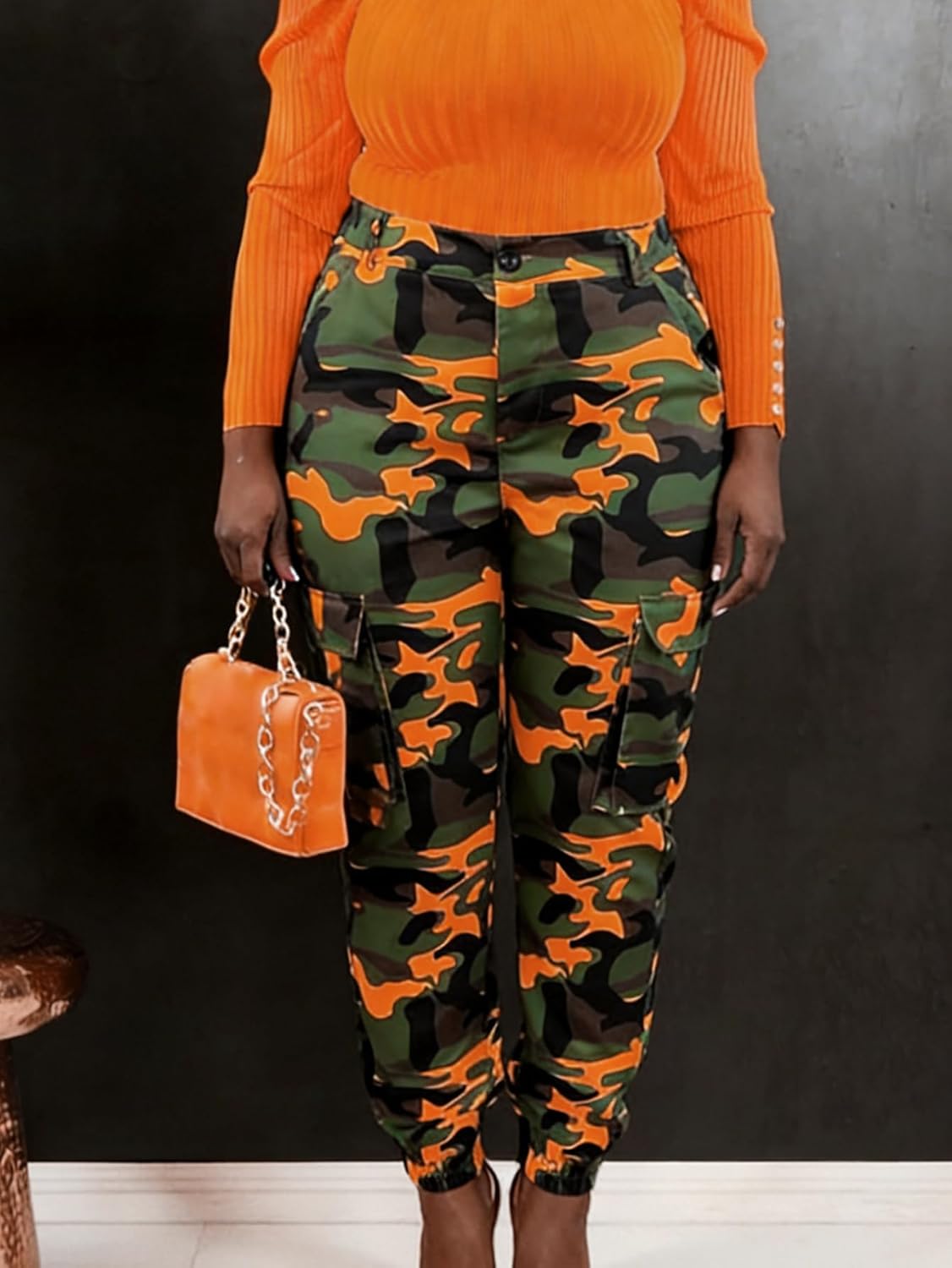 Women’s Camo Cargo Pants High Waisted Jogger Pants with Pockets Slim Fit Casual Trousers