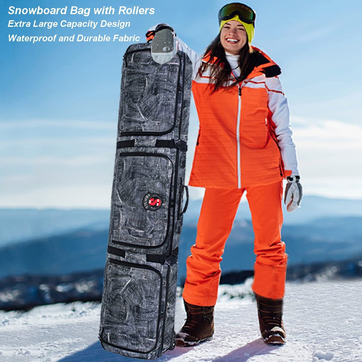 AUMTISC Skitas Gewatteerde Snowboard Tas Enkele Reizen Winter Sporttas om Skis Gear Pocket met Verstelbare Handvat te vervoeren