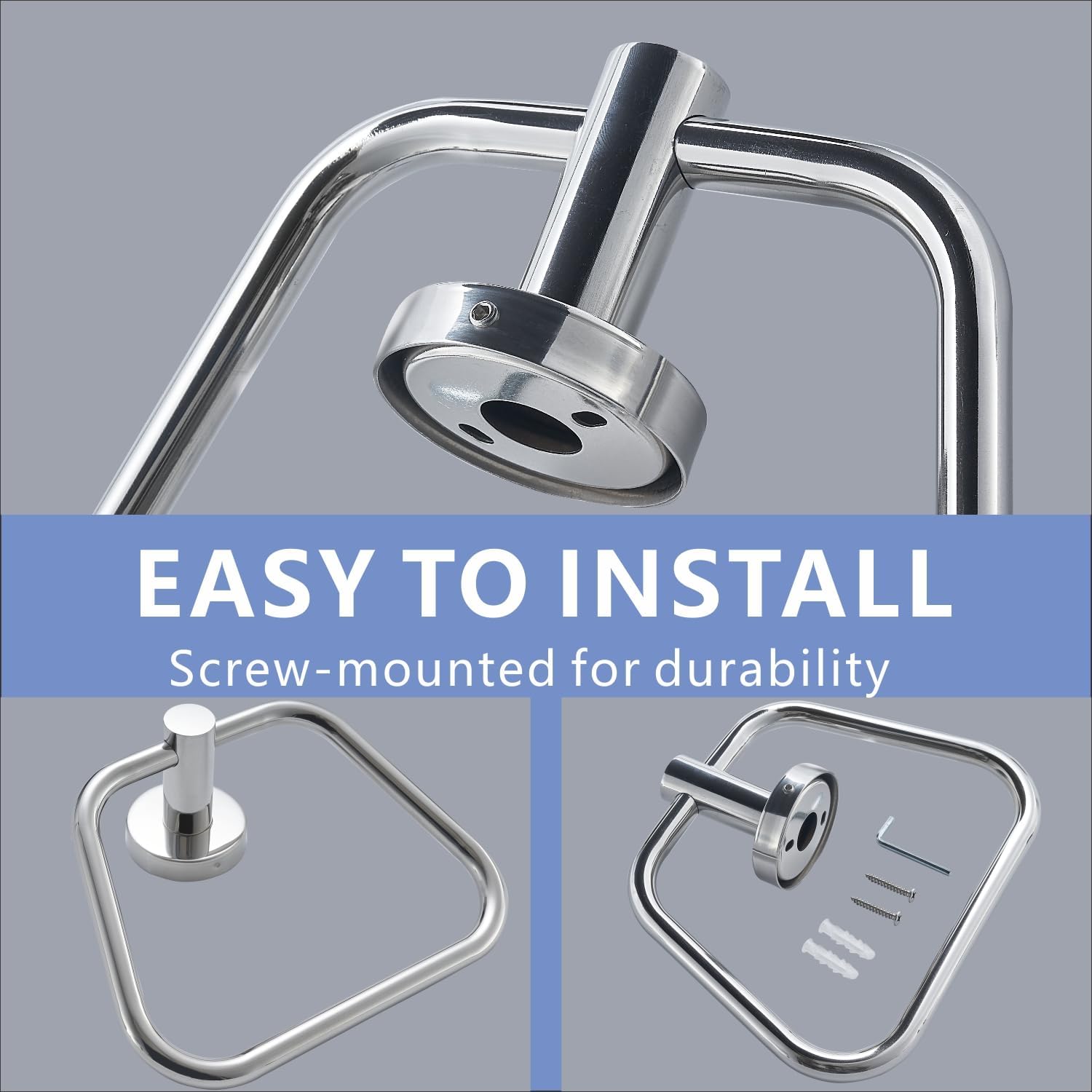 Bath Towel Ring, Bathroom Hardware Accessories, Heavy Duty 304 Stainless Steel Towel Holder, Contemporary Trapezoid Wall Mounted Towel Hook (Chrome)