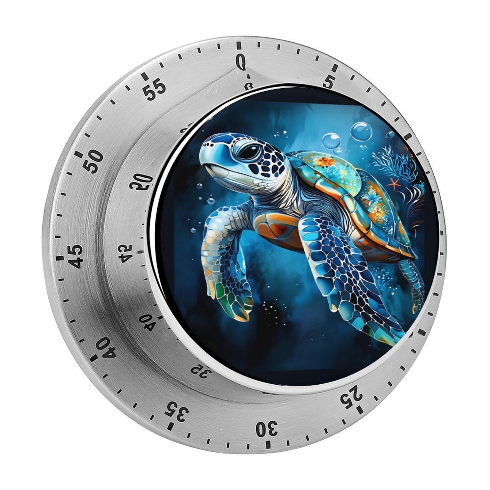 Colorful Sea Turtle Ocean Cora 60 Minute Wind Up Timer,Visual Mechanical Magnetic Timer with Loud Alarm for Kitchen