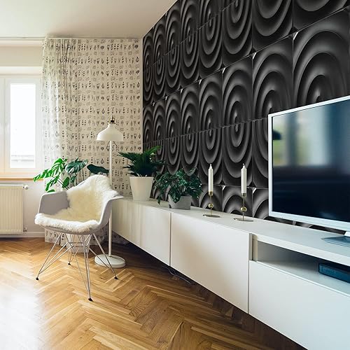 Miniatura 3 de STICKGOO Paneles de pared 3D paneles de pared texturizados semicírculos negros para decoración de pared interior vienen con un rollo de cinta