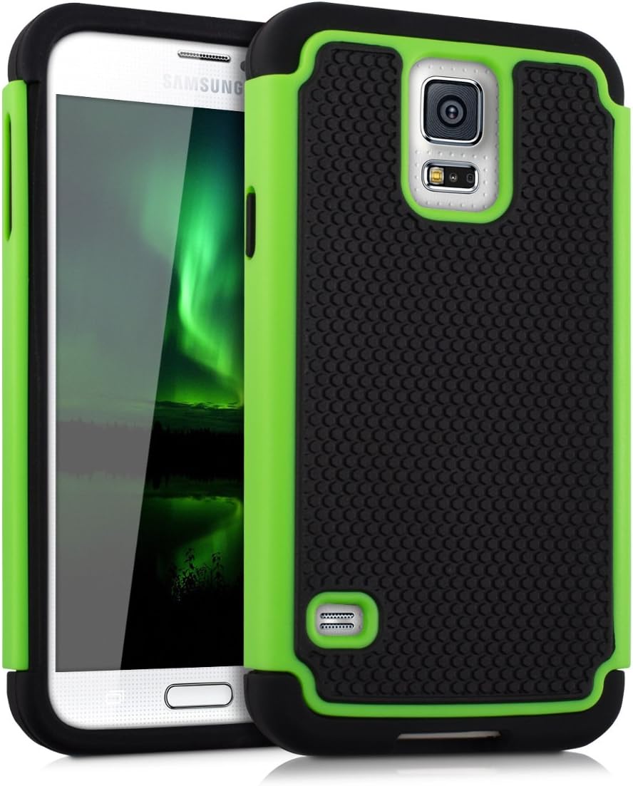 kwmobile Full Armor Case Compatible with Samsung Galaxy S5 / S5 Neo - Heavy Duty Shockproof Protective Hybrid Case Cover - Green/Black
