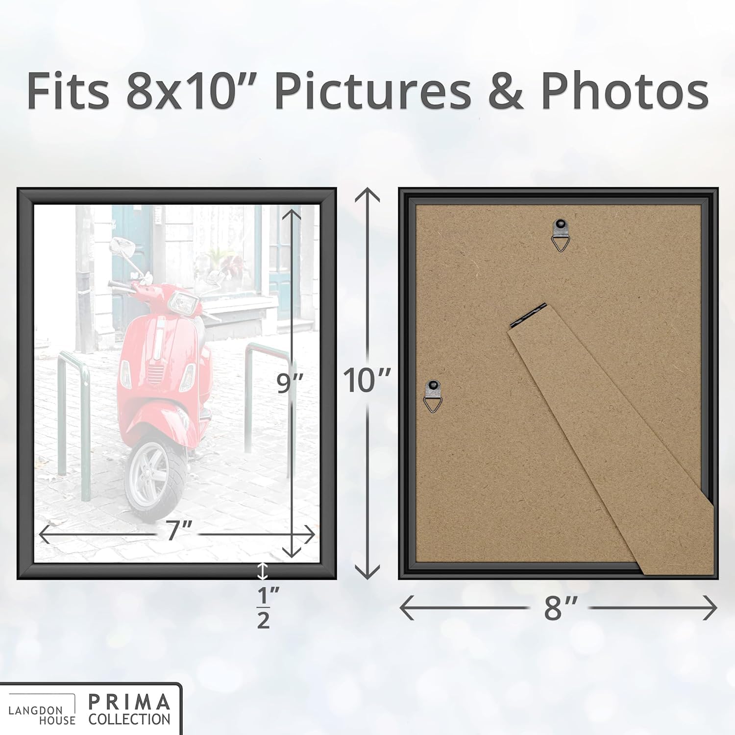 Langdon House - 8x10 Picture Frames - Black, MultiPack of 12-8 x 10 Modern Plastic Slide-In Photo Frames with Molding - Table Top or Wall Mount - Non-Trace Nails Included - Prima Collection