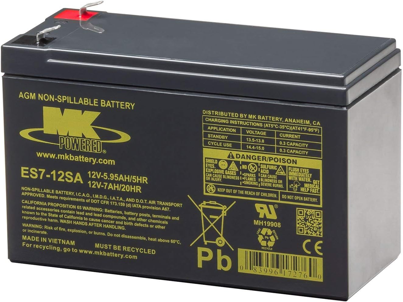 MK Battery ES7-12SA Maintenance-Free Rechargeable Sealed Lead-Acid Battery