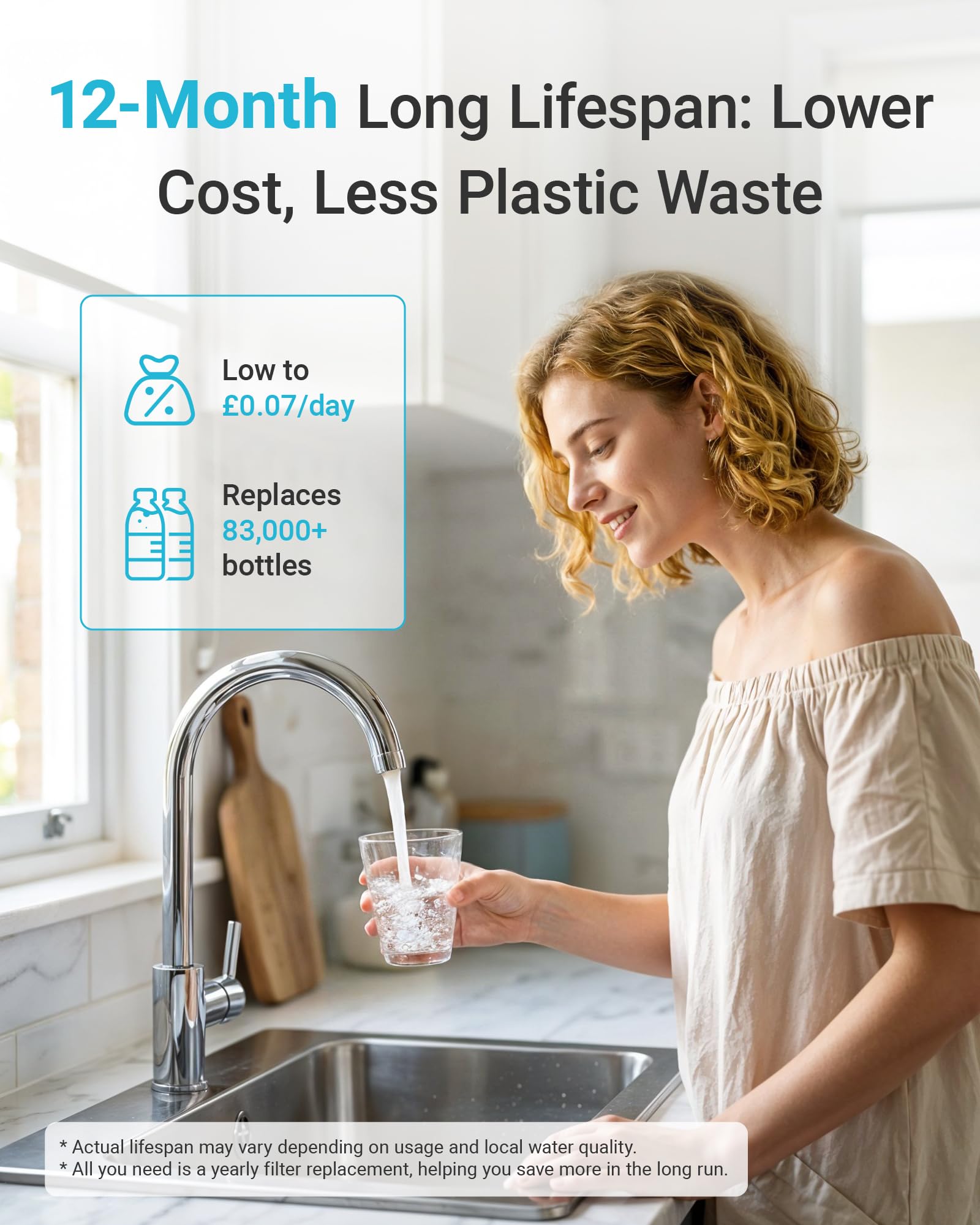 AQUA CREST UP16 Sistema de Filtrado bajo Fregadero, Conexión Directa al Grifo de Cocina, Reduce 99,52% de Cloro, Sabores y Olores, 11K Galones