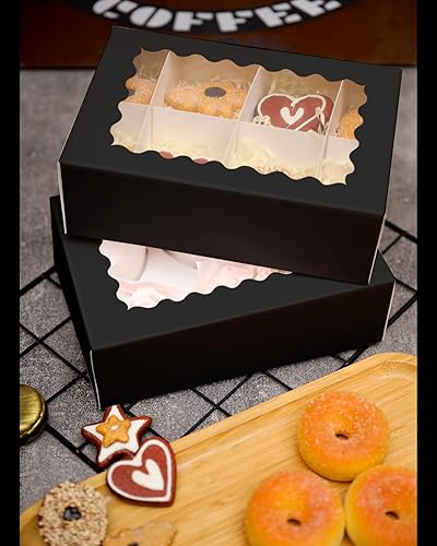 Miniatura 6 de qiqee 6 cajas negras para cupcakes con ventana autoemergentes, 30 paquetes de cajas de cupcakes de 9 x 6.1 x 3.3 pulgadas, cajas de panadería para