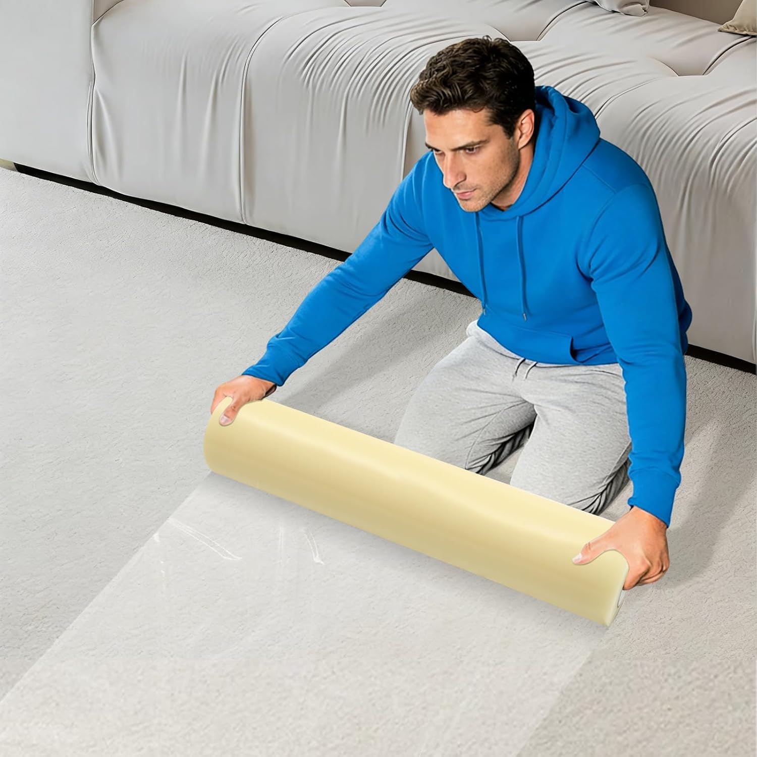 36" * 500" Floor Protection Film, Waterproof Plastic Covering for Stairs, Self-Adhesive Carpet Protector Film, Clear Floor Covering for Stair Painting Walls