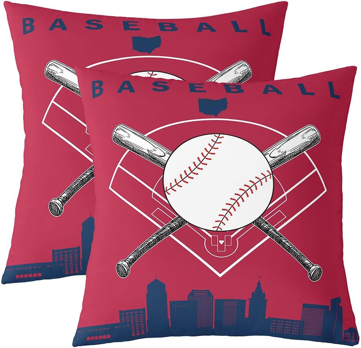 Erosebridal Baseball Cushion Cases for Boys Sports Game Throw Pillow Covers 20X20 Inch Set of 2 Baseball Gaming Cushion Covers for Couch Sofa Living Room Ball Games Decorative Pillowcases, Dark Red