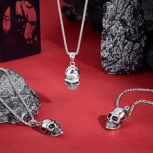 Miniatura 2 de UNICRAFTALE Acerca de 3 colgantes de calavera de plata antigua, dije de cabeza de calavera de acero inoxidable, 1.260 x 0.591 in, estilo retro de