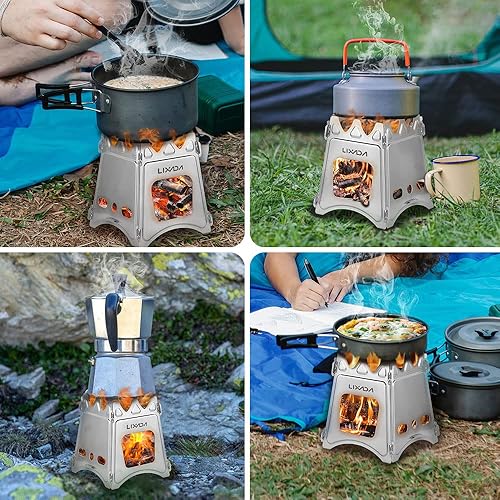Miniatura 4 de Lixada Estufa de leña plegable y ligera de acero inoxidable, estufas de leña portátil para acampar al aire libre, senderismo, mochilero, picnic,