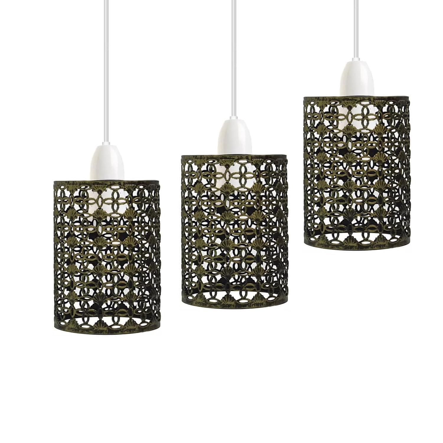 LEDSone Easy Fit Wire Cage Open Style Pendant Light Shade Metal Cage Drum Lampshade Ceiling Pendant Lamp with Free Reducer Plate (Style 1 Brushed Brass Pack 3)