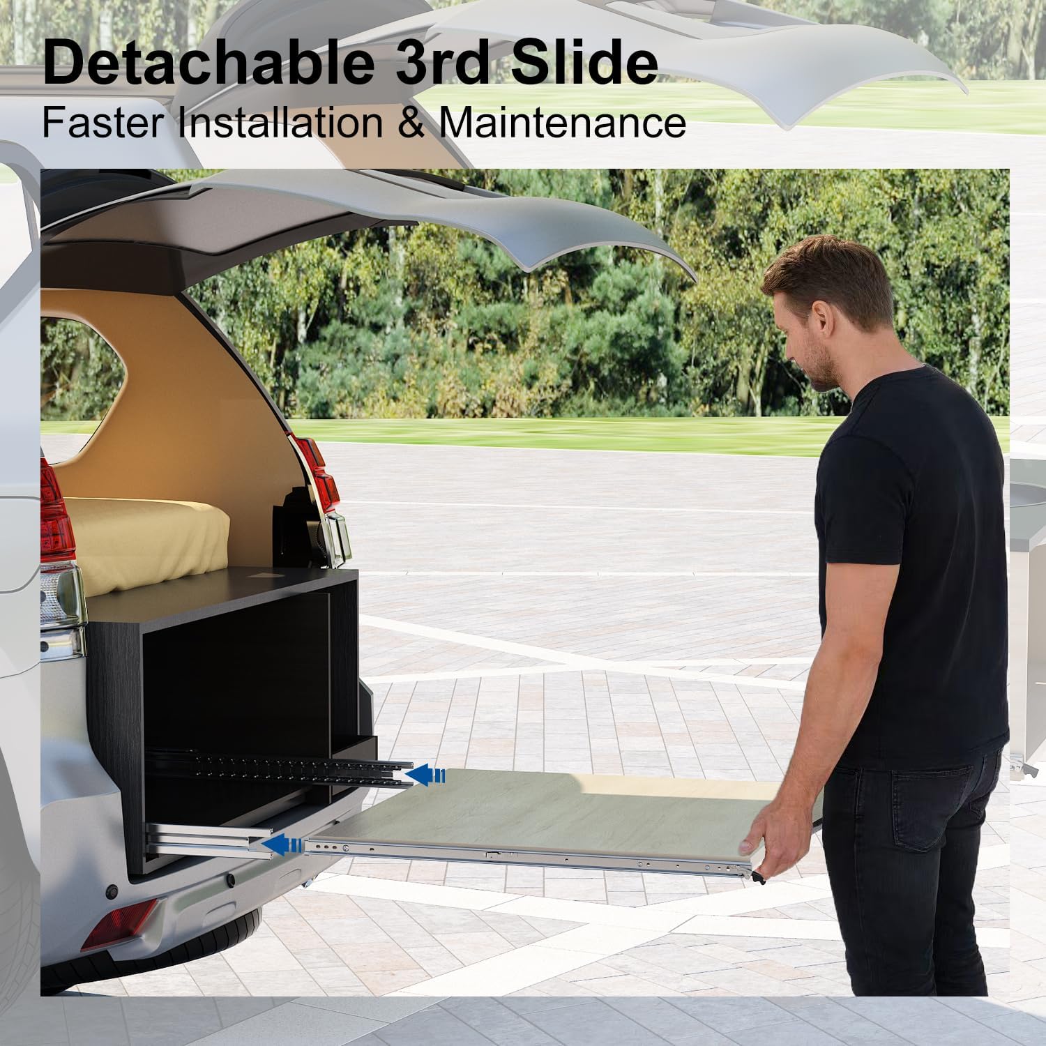 VADANIA 28" Detachable Industrial Grade Heavy Duty Drawer Slide with Lock #XD76, 3" Widening Up to 476lb Load Capacity, 3-Fold Full Extension, Ball Bearing Lock-in & Lock-Out, Side Mount, 1-Pair